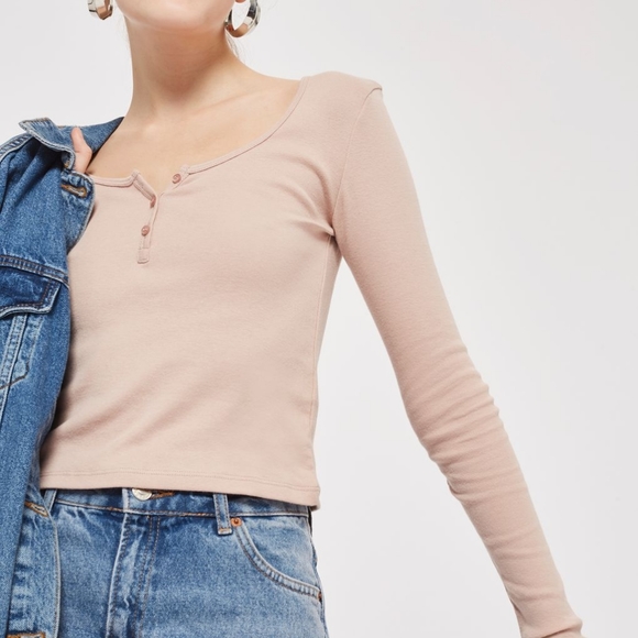 TOPSHOP Long Sleeve Button Front Crop Top Size 2 - Picture 3 of 8